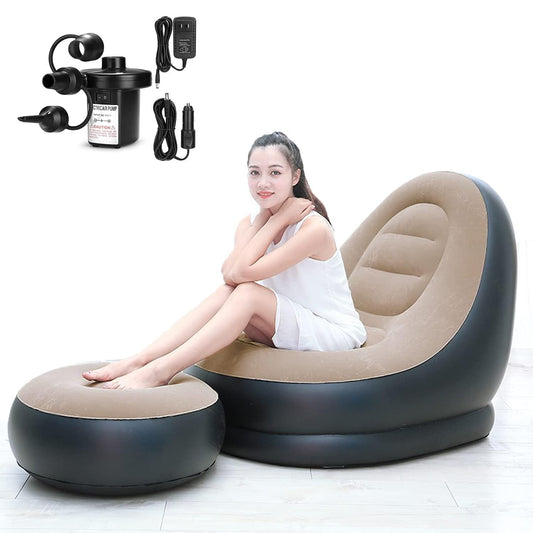 Inflatable Lounge Sofa with Ottoman & Electric Air Pump